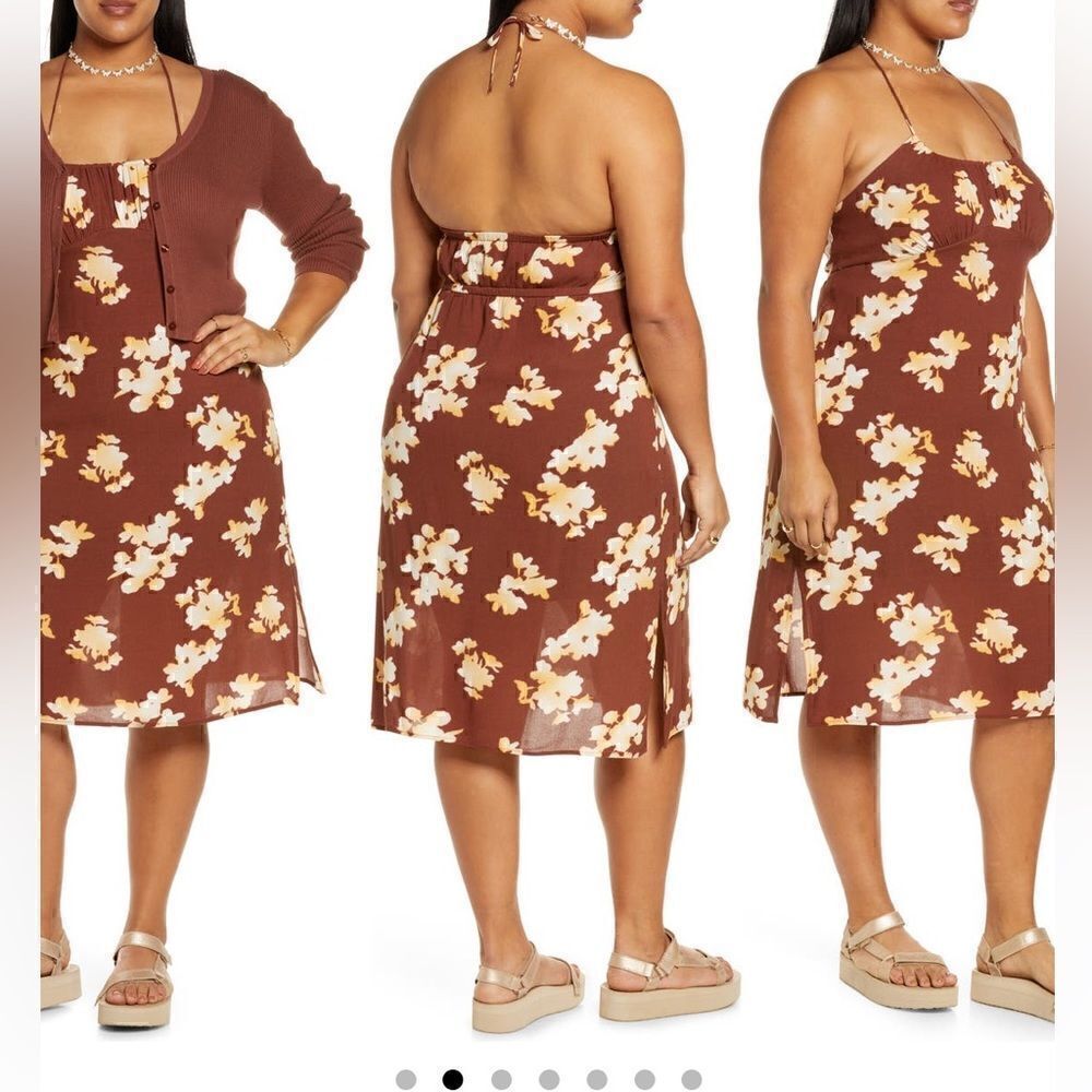 Bp. Floral Woven Halter Sundress In Brown- Ivory Size 2X NWOT